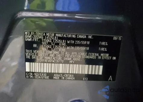 2015 Toyota Rav4 Limited z USA, uszkodzony, nr VIN 2T3YFREV6FW226770